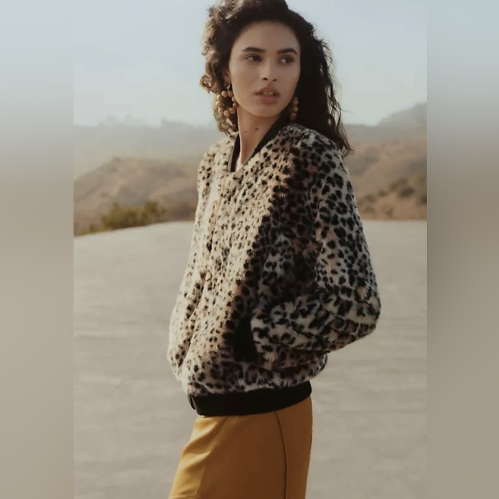 Leopard Print Bomber Jacket - Black Trim